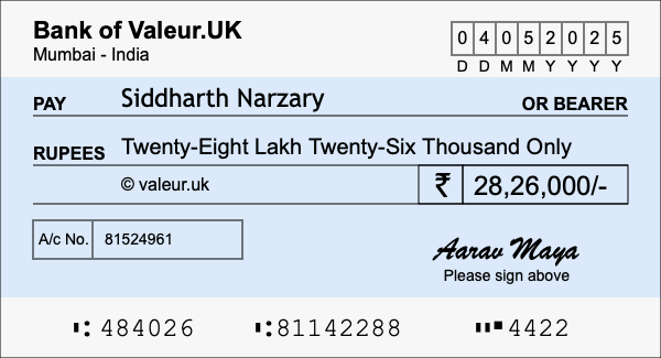 How to write a cheque for 28.26 lakh rupees