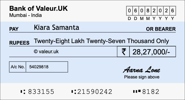How to write a cheque for 28.27 lakh rupees