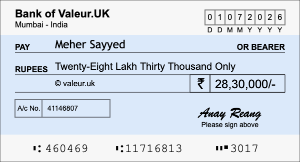 How to write a cheque for 28.3 lakh rupees How to write a cheque for 28.3 lakh rupees