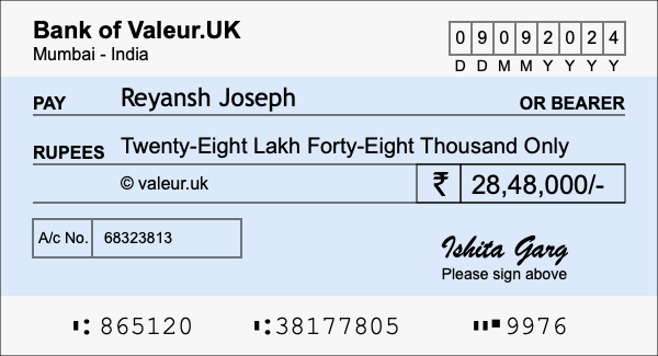 How to write a cheque for 28.48 lakh rupees