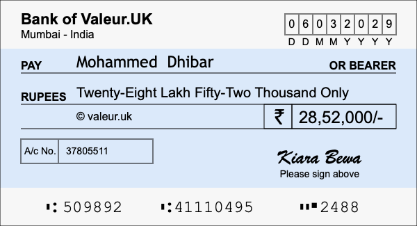 How to write a cheque for 28.52 lakh rupees How to write a cheque for 28.52 lakh rupees