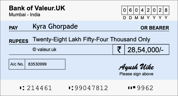 How to write a cheque for 28.54 lakh rupees How to write a cheque for 28.54 lakh rupees