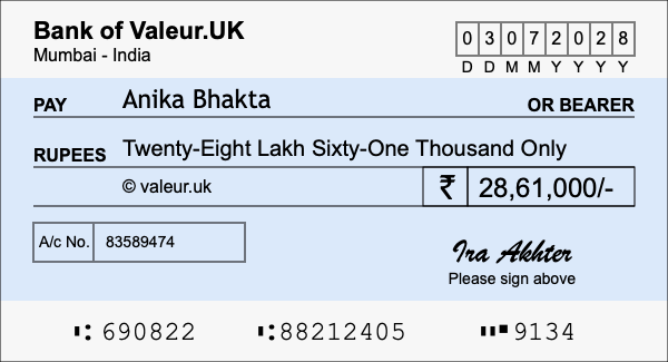How to write a cheque for 28.61 lakh rupees How to write a cheque for 28.61 lakh rupees