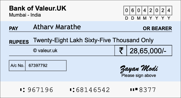 How to write a cheque for 28.65 lakh rupees How to write a cheque for 28.65 lakh rupees