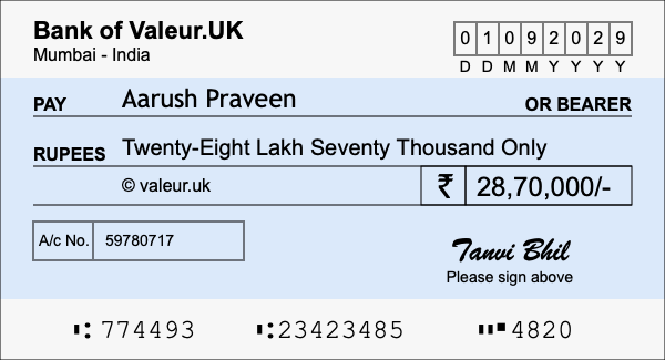 How to write a cheque for 28.7 lakh rupees How to write a cheque for 28.7 lakh rupees