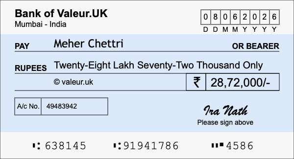 How to write a cheque for 28.72 lakh rupees How to write a cheque for 28.72 lakh rupees