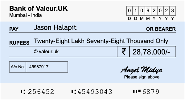 How to write a cheque for 28.78 lakh rupees How to write a cheque for 28.78 lakh rupees