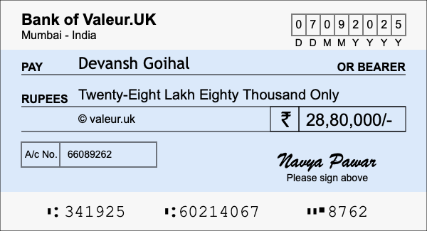 How to write a cheque for 28.8 lakh rupees How to write a cheque for 28.8 lakh rupees
