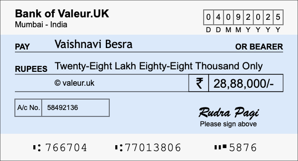 How to write a cheque for 28.88 lakh rupees
