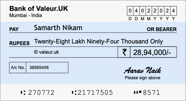 How to write a cheque for 28.94 lakh rupees How to write a cheque for 28.94 lakh rupees