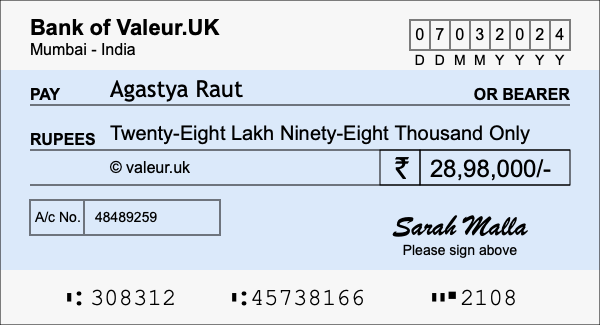 How to write a cheque for 28.98 lakh rupees How to write a cheque for 28.98 lakh rupees