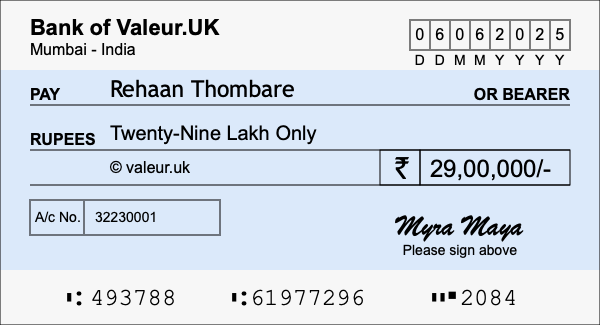 How to write a cheque for 29 lakh rupees How to write a cheque for 29 lakh rupees