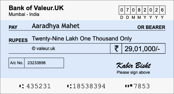 How to write a cheque for 29.01 lakh rupees How to write a cheque for 29.01 lakh rupees