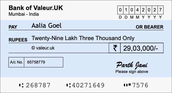 How to write a cheque for 29.03 lakh rupees How to write a cheque for 29.03 lakh rupees