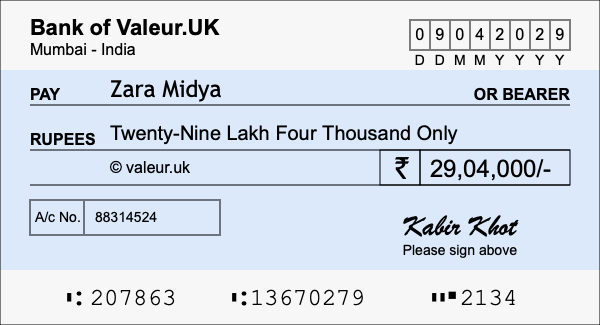 How to write a cheque for 29.04 lakh rupees How to write a cheque for 29.04 lakh rupees