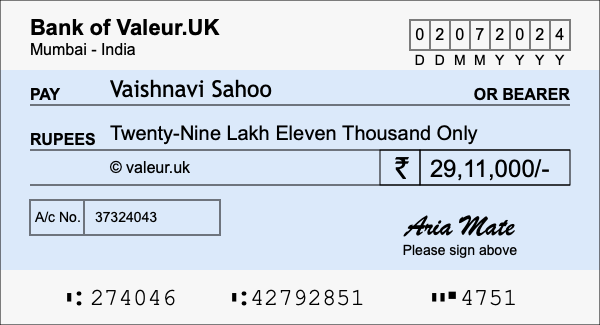 How to write a cheque for 29.11 lakh rupees How to write a cheque for 29.11 lakh rupees