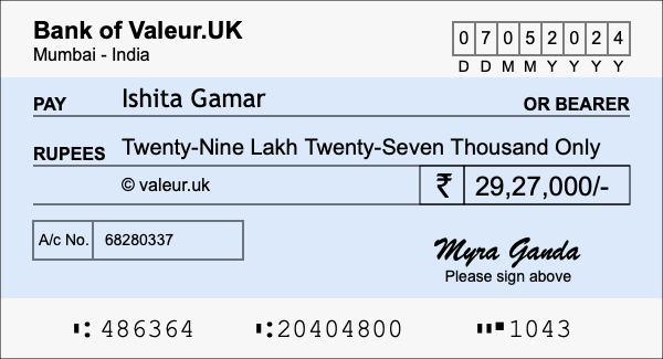 How to write a cheque for 29.27 lakh rupees