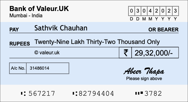 How to write a cheque for 29.32 lakh rupees How to write a cheque for 29.32 lakh rupees