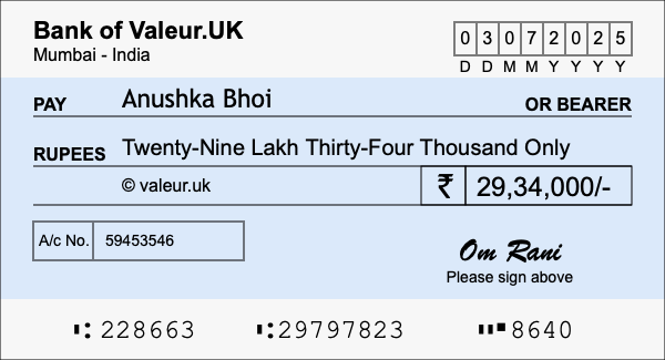 How to write a cheque for 29.34 lakh rupees How to write a cheque for 29.34 lakh rupees