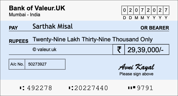 How to write a cheque for 29.39 lakh rupees How to write a cheque for 29.39 lakh rupees