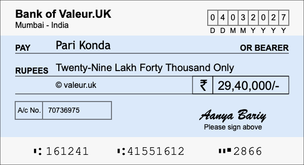 How to write a cheque for 29.4 lakh rupees How to write a cheque for 29.4 lakh rupees