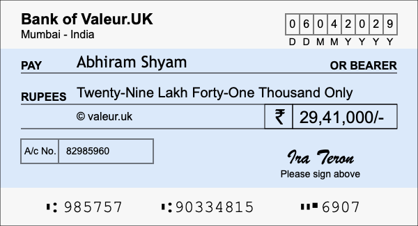 How to write a cheque for 29.41 lakh rupees How to write a cheque for 29.41 lakh rupees