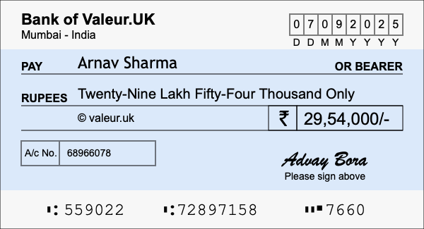 How to write a cheque for 29.54 lakh rupees How to write a cheque for 29.54 lakh rupees