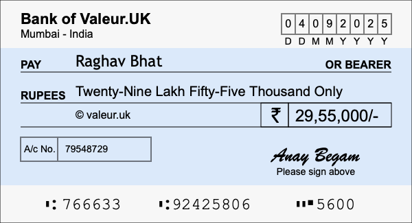 How to write a cheque for 29.55 lakh rupees How to write a cheque for 29.55 lakh rupees
