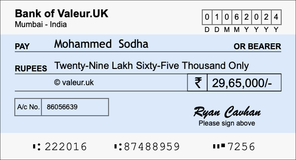How to write a cheque for 29.65 lakh rupees How to write a cheque for 29.65 lakh rupees