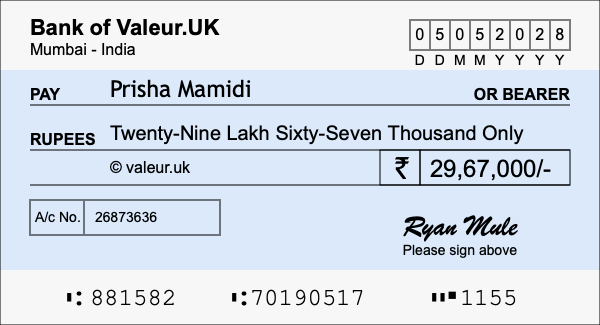 How to write a cheque for 29.67 lakh rupees How to write a cheque for 29.67 lakh rupees