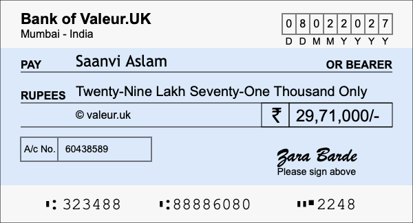 How to write a cheque for 29.71 lakh rupees How to write a cheque for 29.71 lakh rupees