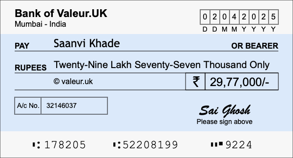 How to write a cheque for 29.77 lakh rupees How to write a cheque for 29.77 lakh rupees