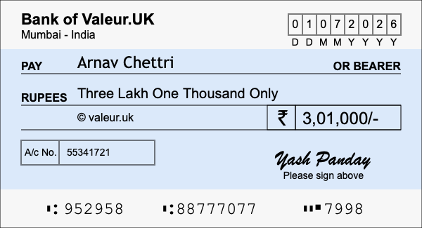 How to write a cheque for 3.01 lakh rupees How to write a cheque for 3.01 lakh rupees
