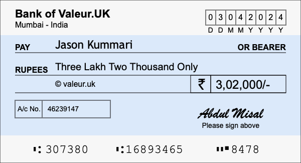 How to write a cheque for 3.02 lakh rupees How to write a cheque for 3.02 lakh rupees