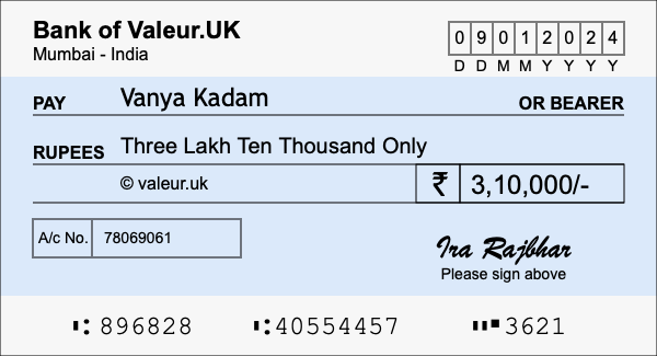 How to write a cheque for 3.1 lakh rupees