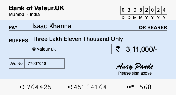 How to write a cheque for 3.11 lakh rupees