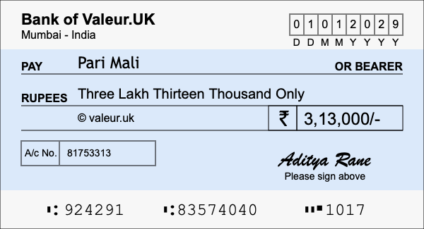 How to write a cheque for 3.13 lakh rupees How to write a cheque for 3.13 lakh rupees