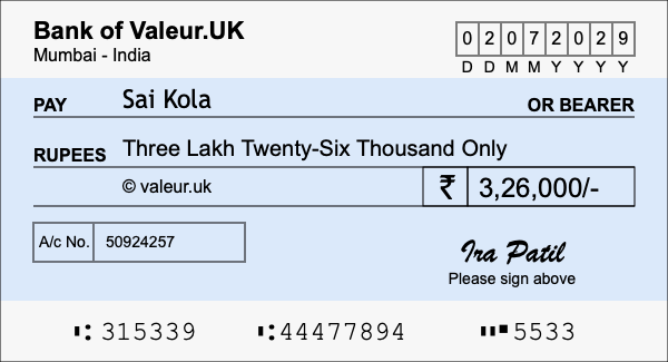How to write a cheque for 3.26 lakh rupees How to write a cheque for 3.26 lakh rupees