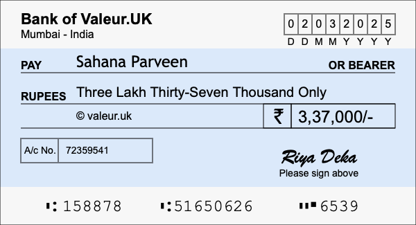 How to write a cheque for 3.37 lakh rupees How to write a cheque for 3.37 lakh rupees