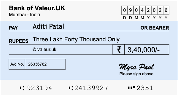 How to write a cheque for 3.4 lakh rupees How to write a cheque for 3.4 lakh rupees