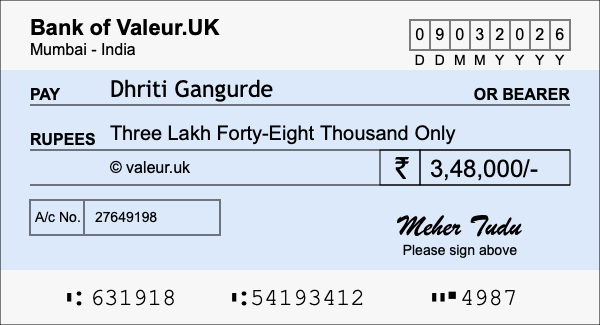 How to write a cheque for 3.48 lakh rupees