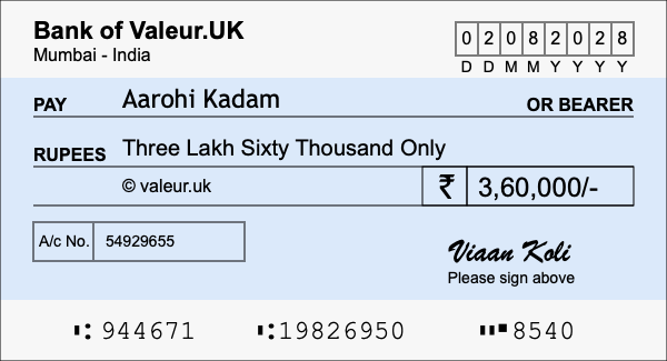How to write a cheque for 3.6 lakh rupees How to write a cheque for 3.6 lakh rupees