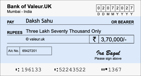 How to write a cheque for 3.7 lakh rupees How to write a cheque for 3.7 lakh rupees