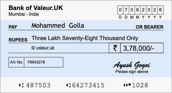 How to write a cheque for 3.78 lakh rupees How to write a cheque for 3.78 lakh rupees
