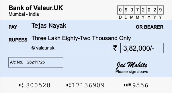 How to write a cheque for 3.82 lakh rupees How to write a cheque for 3.82 lakh rupees