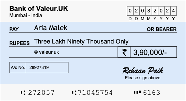 How to write a cheque for 3.9 lakh rupees How to write a cheque for 3.9 lakh rupees