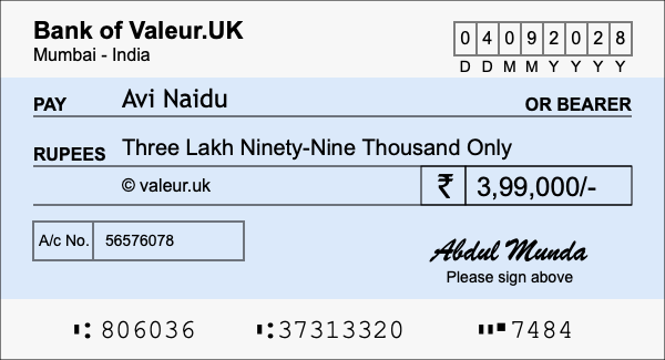How to write a cheque for 3.99 lakh rupees How to write a cheque for 3.99 lakh rupees