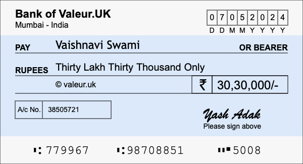 How to write a cheque for 30.3 lakh rupees How to write a cheque for 30.3 lakh rupees