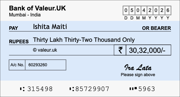 How to write a cheque for 30.32 lakh rupees How to write a cheque for 30.32 lakh rupees