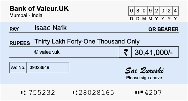 How to write a cheque for 30.41 lakh rupees How to write a cheque for 30.41 lakh rupees